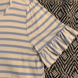 White and blue stripped Ruffle Sleeve ladies top